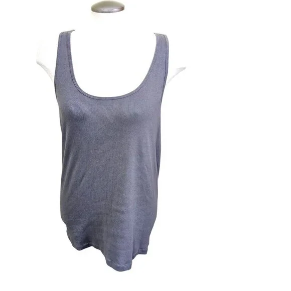 Old Navy Womens Size 2X Gray Scoop Neck Rib Knit First Layer Tank Top Fitted - Picture 3 of 8